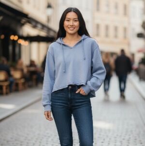 American Eagle Grayish Blue Pullover Hoodie Sz Large Womans Casual Cotton Blend